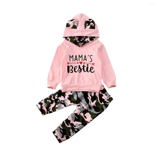 Giyim Setleri Bebek Kız S Sonbahar Kıyafet Uzun Kollu Mektup Baskı Kapşonlu Sweatshirt Kamuflaj Pantolon