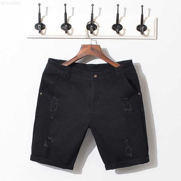 Großhandel- Marke Summer Schwarze weiße Männer Jeans Shorts Cotton Ripped Denim Short Hosen Qualität Solid Slim Fashion Style Bermuda Shorts Männlich ZG5L