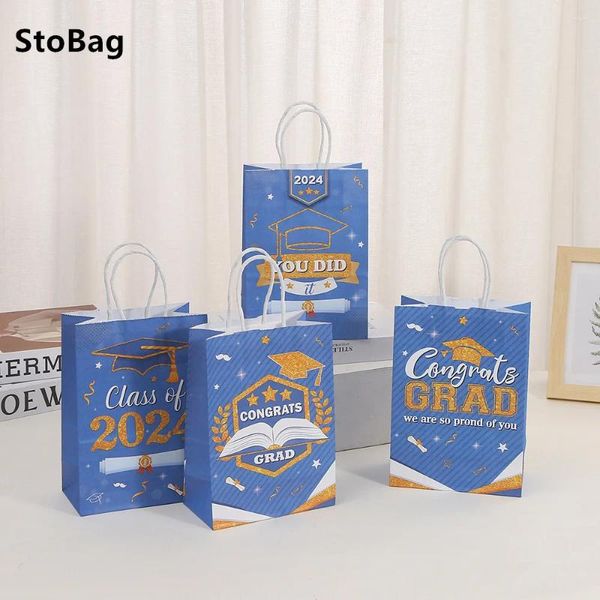 Подарочная упаковка Stobag Kraft Paper Tote Mag Печать выпускной сезон Сумки для вечеринки Упаковка школа, по -видимому, оптом
