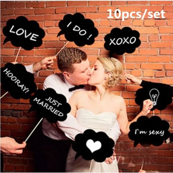 DIY 10pcs Schwarze Karten 10pcs Sticks+Kreide+Kleberfotokabelle Requisiten Liebe DIY Photography Hochzeit Dekoration Party Photobooth für DIY Photography Requisiten