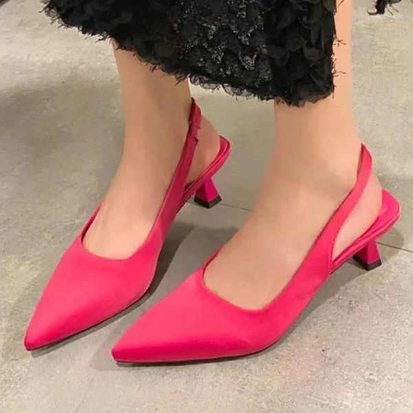 Elbise Ayakkabı 2024 Kadın Yüksek Topuklu Düz Renk Sığ Ağız Ofisi Profesyonel Seksi Kapalı Ayak Tip Slingback Sandalet