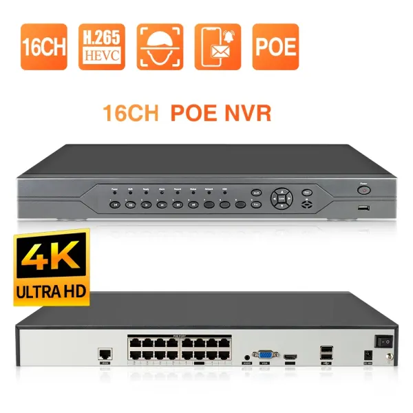 Recorder Techage 16ch 4K POE NVR Video Recorder H.265 48V für POE IP -Kamera CCTV -System P2P -Netzwerksicherheitsüberwachung Kamera