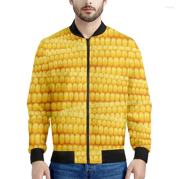 Herrenjacken kreatives Essen Crop Mais 3D gedruckt für Männer Frühling Herbst Sweatshirt coole Straße Persönlichkeit Bomber Reißverschluss Jacke Tops