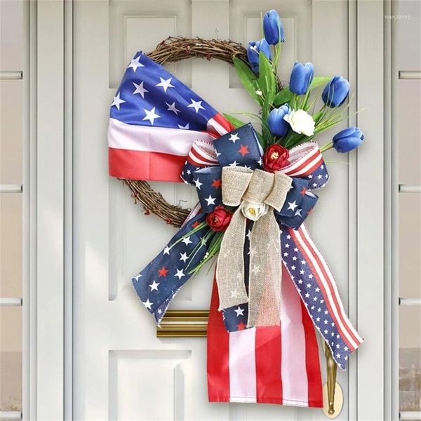 Decorative Flowers Independence Day Decorazioni per porte della corona American 4 di Julys per un ciondolo di fiori artificiali appesibili frontale