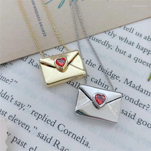 Anhänger Halsketten Liebesbriefhülle Rot Zirkon Halskette Gold Silber Farbe Metall Schmuck Geständnis Sie für den Valentinstag