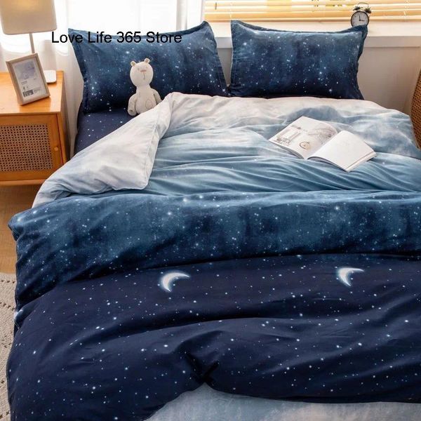 Set di biancheria da letto set di gradiente set da notte stampa e stelle abiti da letto blu scuro per bambini adulti a grandezza naturale con poliestere di federe