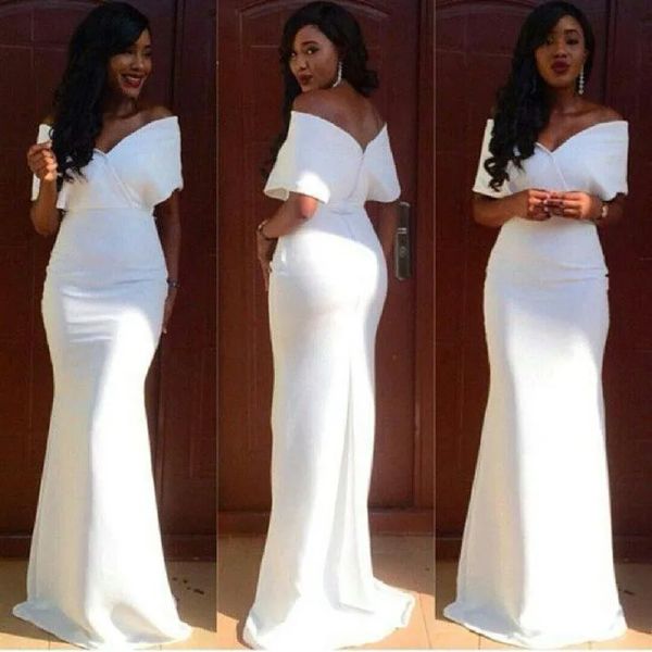 Elbiseler Beyaz Aso Ebi Afrika Saten Denizkızı Gelinlik Nijerya Uzun Nedime Elbiseler Offoulder Resmi Gowns