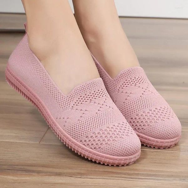 Lässige Schuhe 2024 Frauen Mode Ballett Wohnungen Arbeit Damen gestrickt Mesh Slates atmungsaktives weibliches Slip-on-Boot Sport Sneaker