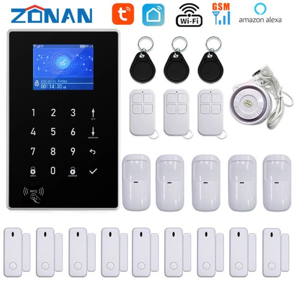 Kits Zonan Alarm System para Kit de Alarme de Segurança de Ladrão em casa 433MHz WiFi GSM Alarm Wireless Tuya Smart House App Control Alexa Google