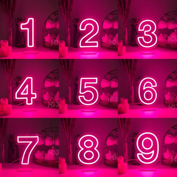 0-9 Numeri NEON Night Lights Camera da letto barretta lampade da tavolo LED LIGHT UP DECORAZIONE DECORAZIONE DELLA FATTURA NUMERO NUMERO NEON 240328