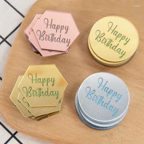 Partyzubehör 10pcs Alles Gute zum Geburtstag Cupcake Toppers Gold Acrylkreis Dessert Kuchen DIY Dekorationen Einfügen Karten Kinder