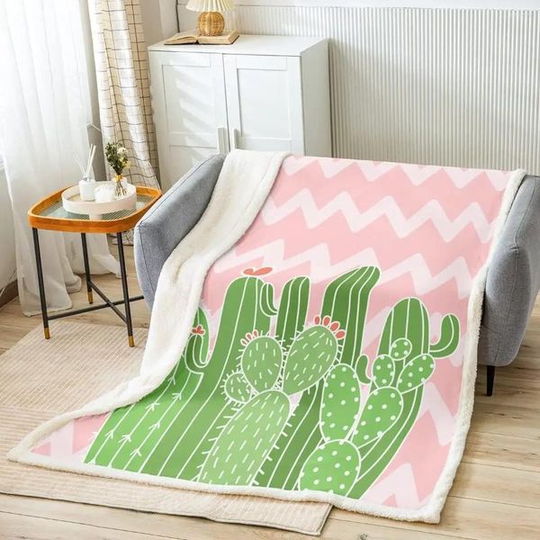 Coperte Cactus Kids getta piante tropicali coperte di letti botanici ragazzi ragazzi adulti decorazioni per camera da letto onde geometriche rosa