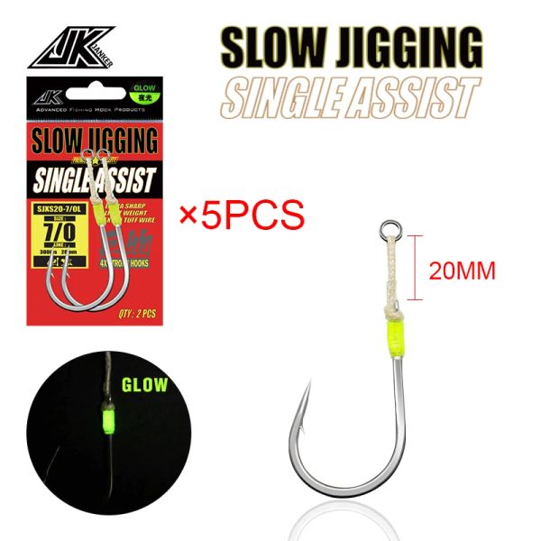 FishHooks JK 5packs 4x Gancho único Hole luminoso gancho De profundidade Pesca do mar gancho pesado Tackle de pesca de carbono