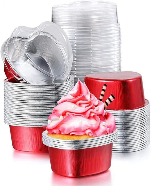 Andere Backware -Geburtstagsfeier Mother039s Day Pudding Cup herzförmige Kuchenformwerkzeuge Cupcake mit Deckel Backpans226S3055770