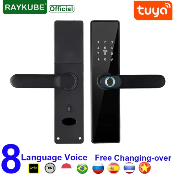 Lock Raykube Tuya Smart Door Lock WiFi Fingerabdruckkennwort IC -Karten Keyless Remote entspannen