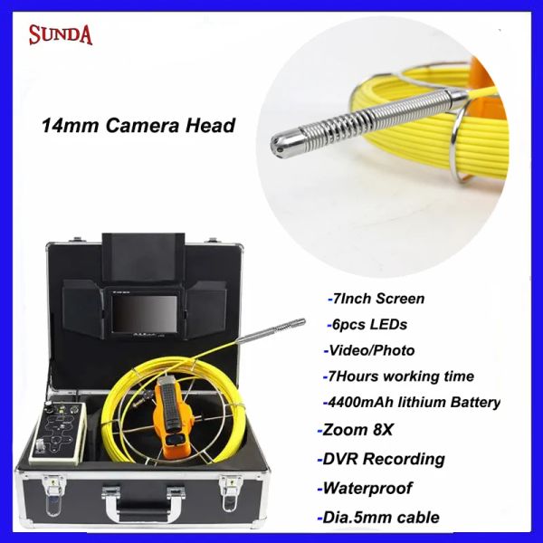 Câmeras de 14 mm Mini Cabeça 7 '' TFT Monitor 20m/30m/40m/50m Cabo CCTV Câmera de drenagem de esgoto de endoscópio para inspeção de tubo de encanamento