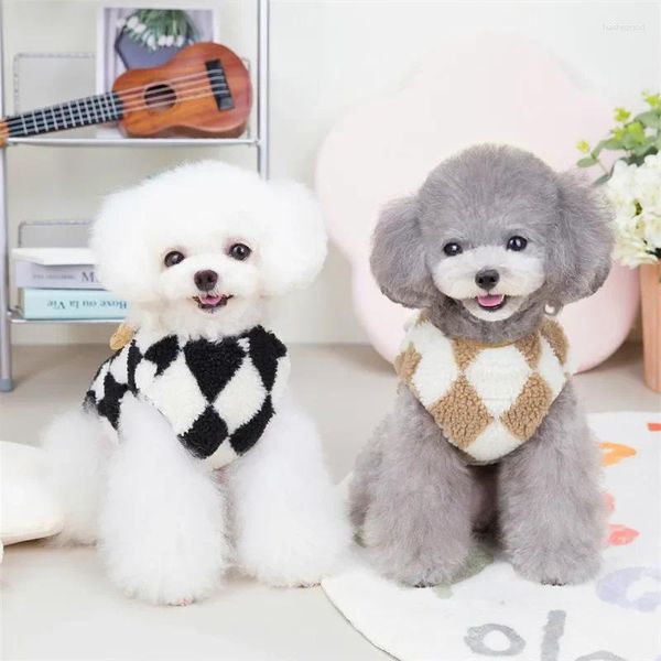 Köpek Giyim 2024 Sonbahar ve Kış Sıcak Konforlu Elmas Izgara Küçük Orta Kedi Köpekleri İçin İki Bacak Polar Elbise