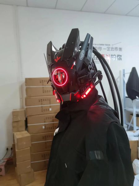 Máscara ciberpunk máscara ciberpunk cosplay shinobi mecânica engrenagem de ciência de ficção de ficção científica Samurai diy coolplay máscaras com luz LED 240322