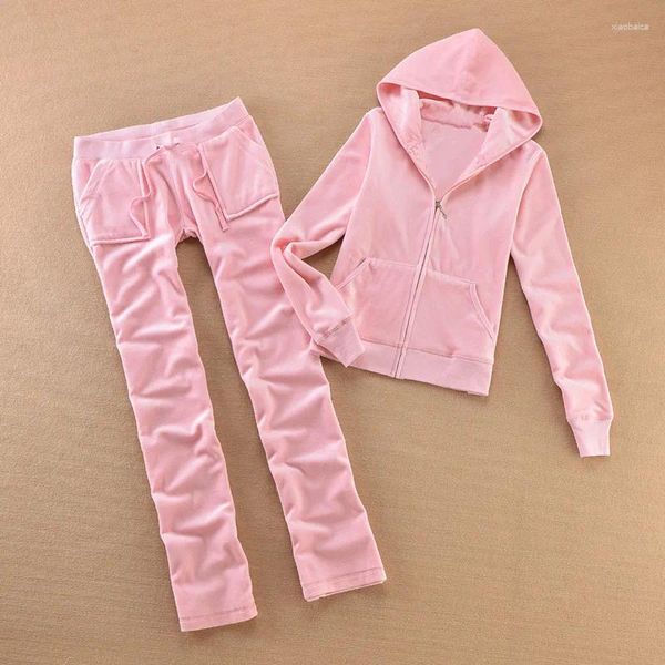 Pantaloni da donna da due pezzi tuta in velluto da donna Domande a colori solidi Felpa con cappuccio e set di tute