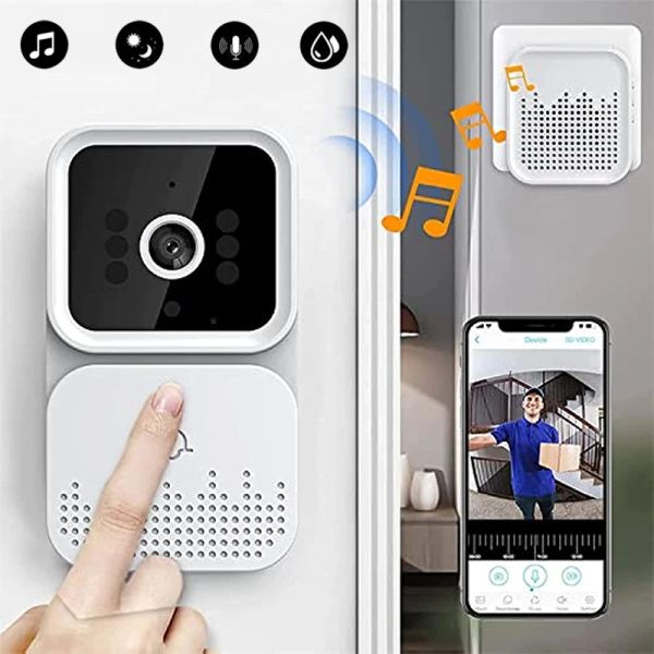 Campainha de campainha smart wire sem fio wi -fi wifi externo hd por porta bell noturn vision video intercom voz monitor domiciliar por porta securion set