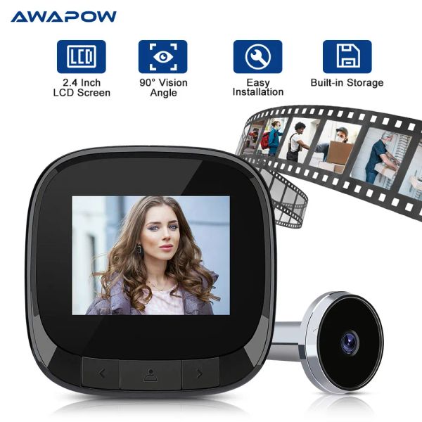 Дверные звонки awapow 2.4 -дюймовый дверной колокольчик глазки камера 90 ° LCD Цифровой