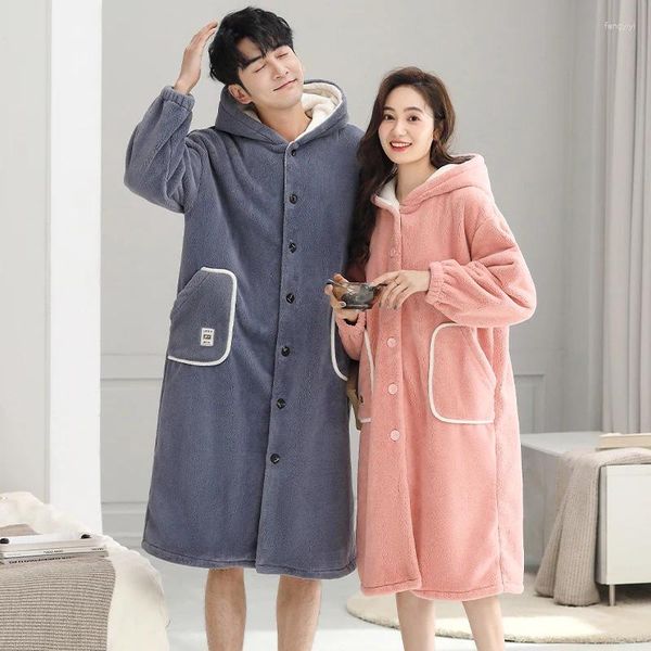 Coppia di abbigliamento da donna Coppia di abiti con cappuccio con cappuccio inverno in flanella abiti da casa cappotto spessa pijamas abiti da ombre 3xl