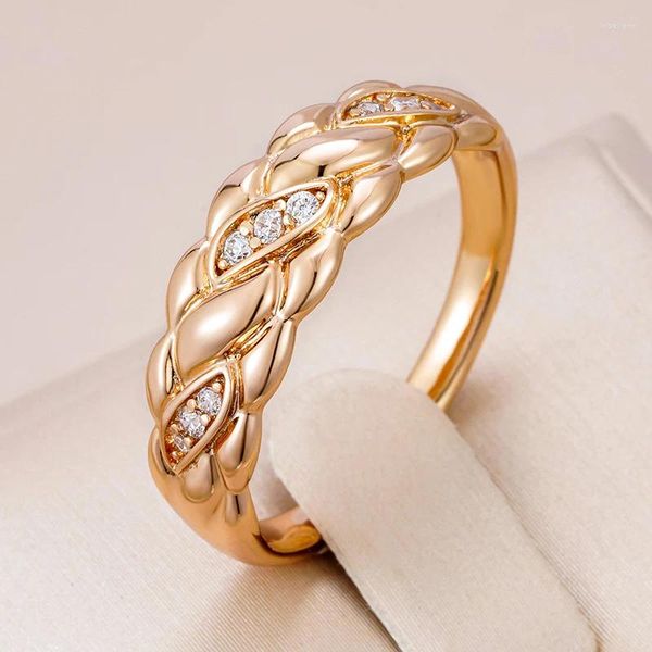 Anelli a grappolo Kinel Minimalist Style 585 Rose Gold Color Anello per donne Accessori per zirconi naturali lucidi per le donne feste di gioielli giornalieri