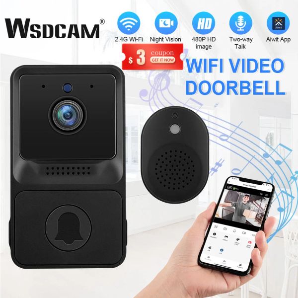 Türklingel WSDCAM Smart drahtlose Türklingelkamera WiFi Videotürbell Nachtsicht Heimwachs -Überwachung Kamera -Tür -Glockenkits mit Cloud -Aufbewahrung