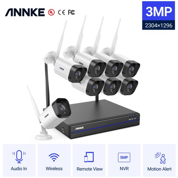 Sistem Annke 3MP WiFi Video Gözetim Sistemi 5MP NVR 3MP IP Kameralar Ses Ses Kayıt Güvenlik Kameraları AI Algılama CCTV Kameralar Kiti