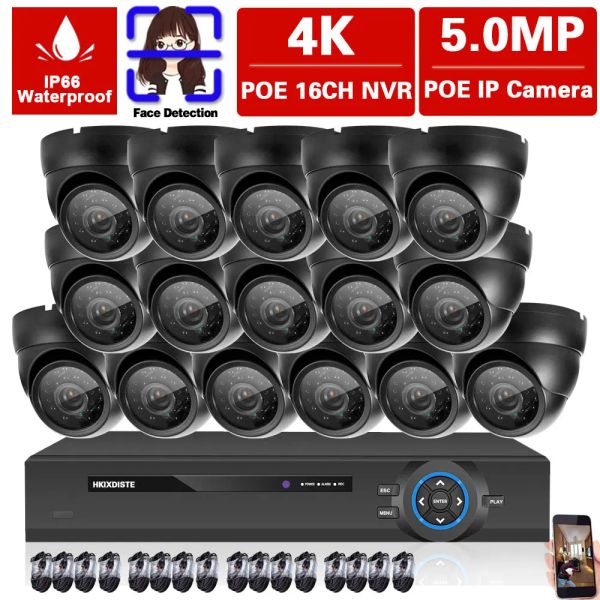 Sistema H.265 16CH 4K POE NVR KIT 5MP 8CH Sistema de câmera de segurança Sistema de câmeras de segurança CCTV POE POE DOME CAMERAS KIT DE VIEVIDAÇÃO DE VÍDEA