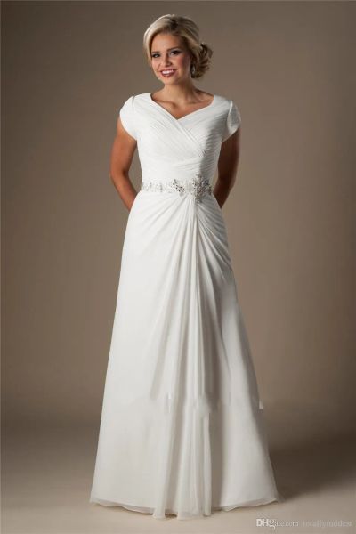 Платья шифоновые платья по ремню с бисером скромные свадебные платья с коротки