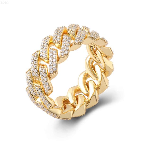 Горячая продажа Iced Out Hip Hop Cuban Link Ring с k золотом и свободным драгоценным камнем для толстого кубинского кольца звена цепи