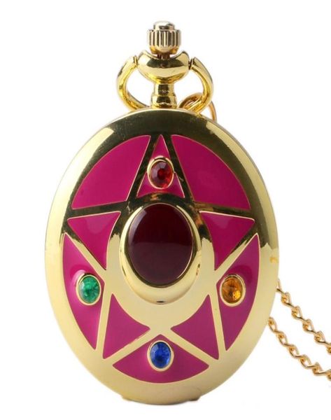 Роскошные золотые анимационные часы Janpanese Cosplay Sailor Moon Star Quartz Pocket Watch с цепным ожерельем мужчин Женщины подарок8055801