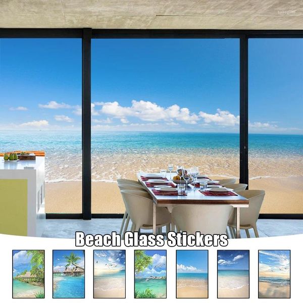 Adesivos de janela para o sol do sol marinho cenário cenário de privacidade do filme estático gracios de vidro fosco de vidro de praia de praia adesiva manchada