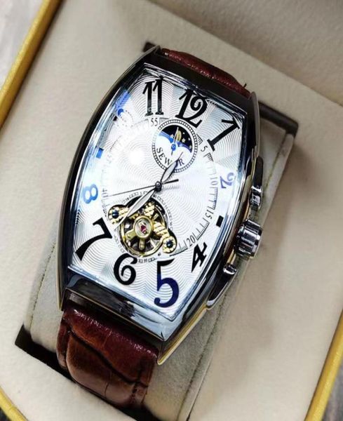 Начатые часы роскошные автоматические механические часы для мужчин спортивные часы турбильон скелет военные мужские часы Cool Tonneau Man wri3291672