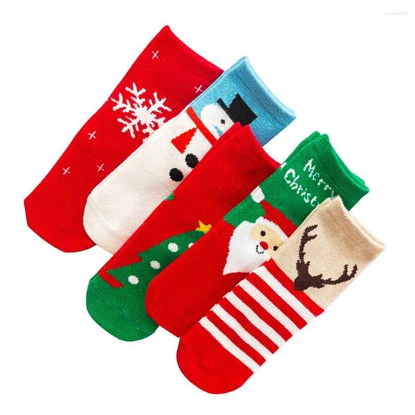 Mädchenkleider 5 Paare Kinder Weihnachten Socken Baumwolle Herbst Winter warmer Weihnachtsmann Snowman Elk Strümpfe für Kinder Kleinkind 12- 14cm 1- 3