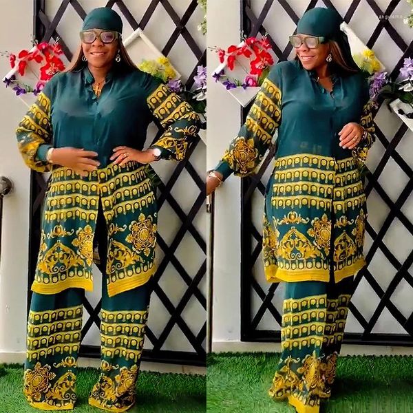 Ethnische Kleidung 2024 Casual 2 -Stück Hemd Hose Set afrikanische Frauen Dashiki Mode Chiffon Langkleides Print Party Anzug Afrika Outfits