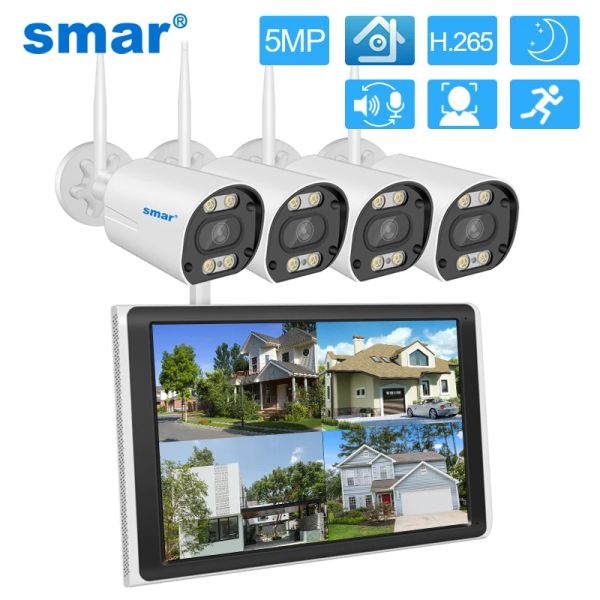 Sistem SMAR 8CH 5MP 3MP Kablosuz CCTV Güvenlik Sytem 10.1 LCD Ekran Monitör NVR Kiti Bullet Wifi IP Kamera İki Yolcu AI Yüz Algılama