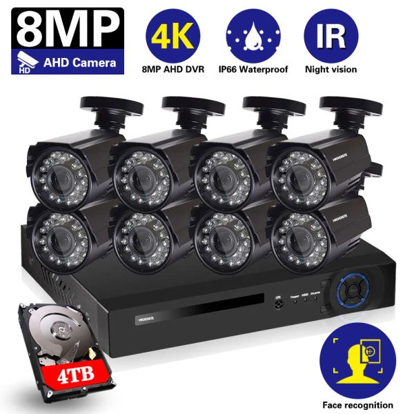 Sistema 8MP Ultra HD 4K 5MP 1080p Telecamera di sicurezza Sistema H.265 KIT DVR CCTV CCTV Black Black BLACK BULLE VIDEA SULLA VICOLA AHD Set di telecamere