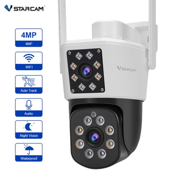 Telecamere Vstarcam Camera WiFi esterna 4MP HD HD Dual Lens Dualscreens Camera PTZ Tracciamento automatico Videocromo di sicurezza impermeabile