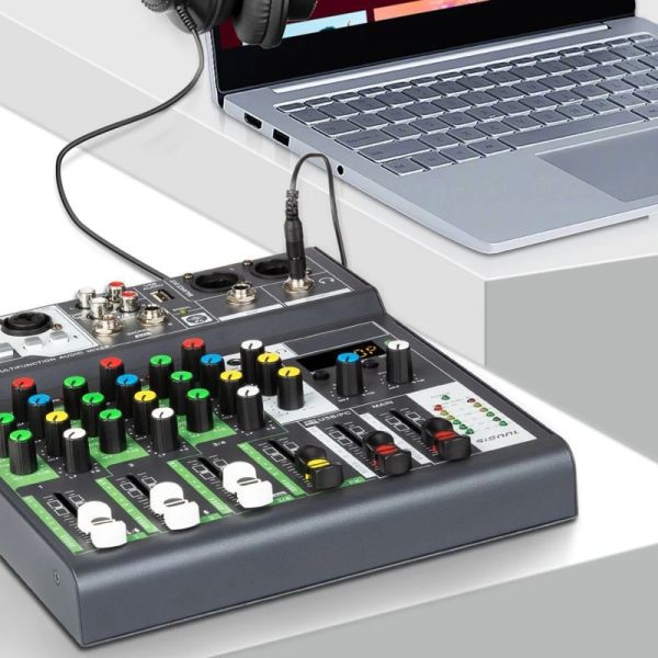 Equipaggiamento a 4 canali Audio Mixer Input 48Vphantom Power Stereo DJ Streaming Streaming Audio Mixer con scheda audio incorporata