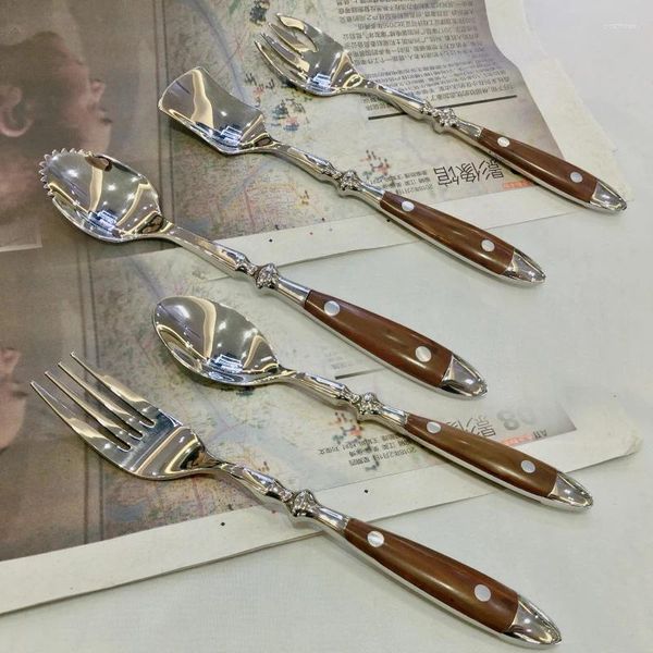Çatal çatal kaşık bıçağı ahşap tutamaklı yemek takımı sofra takımı mutfak bıçak takımı çatal bıçak takımı paslanmaz çelik 2024