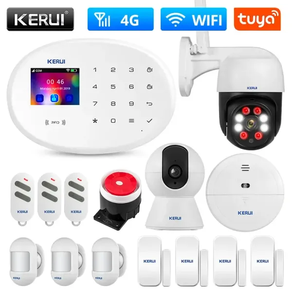 KITS KERUI W204 Sistema di telecamere di sicurezza WiFi GSM 4G TUYA Smart Alarm Alarm Alarm Alarm Home Security HD 1080P IP Motion Retection Alarm Kit