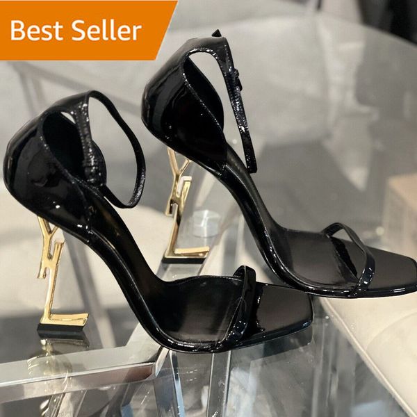 Donne di lusso Sandals High Heel Dress Scarpette di tacchi a spillo Teli Formali Eventi Formali Scarpe da firma Black Golden Wedding Bottoms With Box Times 35-41