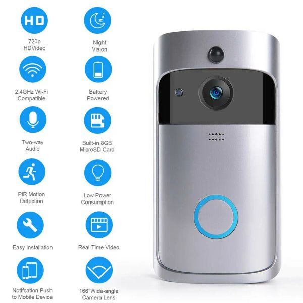 Дверные звонки 720p HD Smart Home Wireless Wi -Fi Doorled Security Video Intercom Ir Night Vision AC аккумулятор