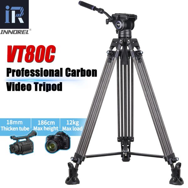 Monopodi VT80C Tripiede video in fibra di carbonio professionale Tripode video fluido idraulico Tripode per la videocamera DSLR Slider da 1,86 m di carico