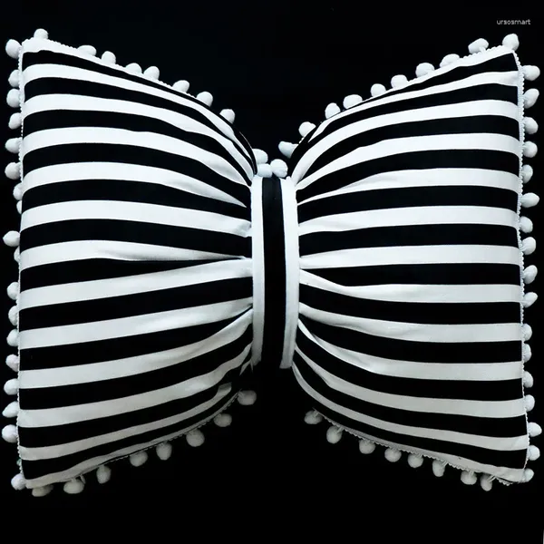 Kissen schwarz -weiß gestreiftes handgefertigter Baumwollfliegenkeil für Auto Sofa Büro Taille verwenden