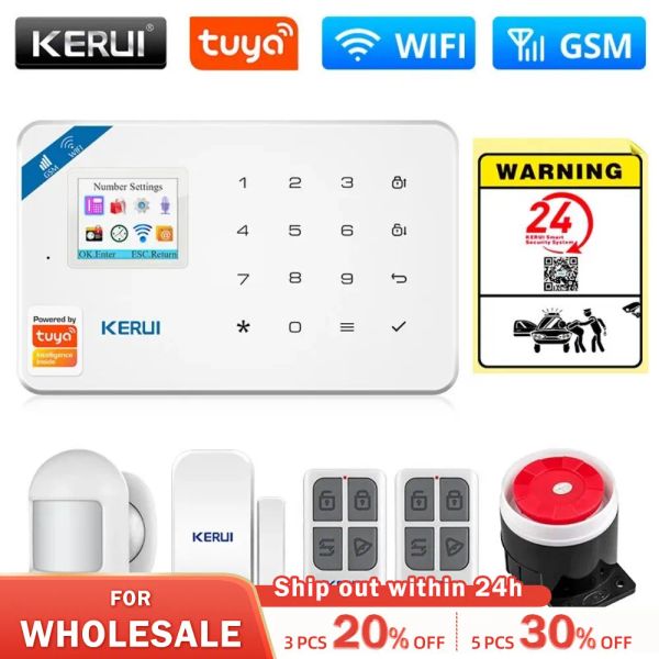 Kits Kerui Tuya Smart WiFi GSM -Sicherheitsalarmsystem arbeitet mit Alexa Home Home Einbrecher Bewegung Detektor Rauchtür Fenstersensor App zusammen