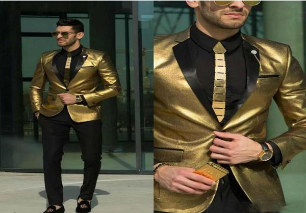 Neueste glänzende Gold Hochzeitsanzüge für Männer billige Tuxedos Schlanker Fit Bräutigam Wear Herren Anzüge maßgeschneiderte Madejacketpant6341889