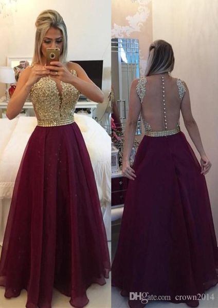 Sexy Burgundy Prom Kleider 2023 Chiffon Spitze Scoop Hals Aline Floorlänge Illusion Rücken Bedeckung Buttons Abendkleider Rea2475925